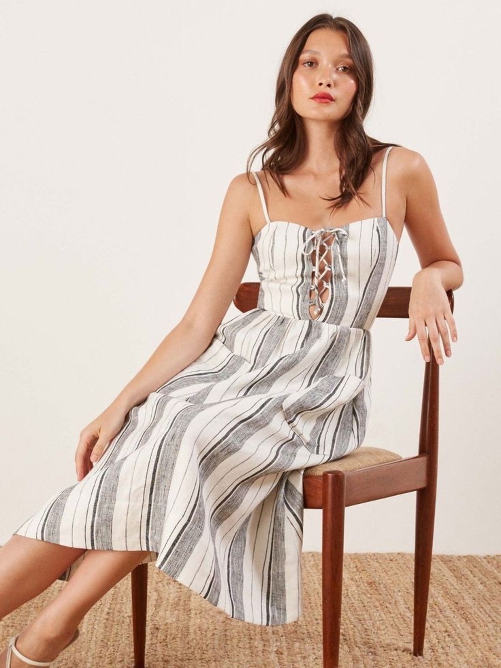 Reformation Ellen dress linen white and black stripe in US 4
